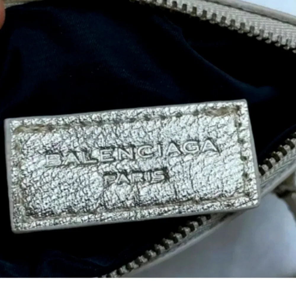 Balenciaga Paris Gold Leather Trim Card Coin Zip Holder